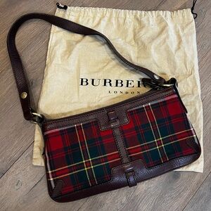 Burberry Red Tartan Messenger Bag with Brown Leather Trim